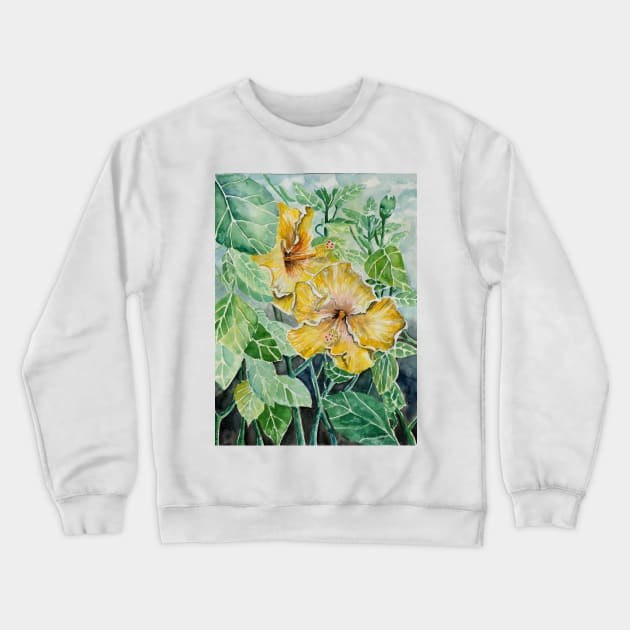 hibiscus flower painting Crewneck Sweatshirt by derekmccrea